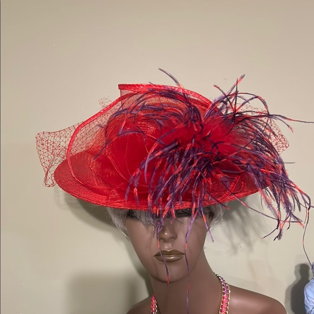 Elegant Red Kentucky Blue Womens Hat Derby Day Elegant Red Kentucky Blue Womens Hat Derby Day